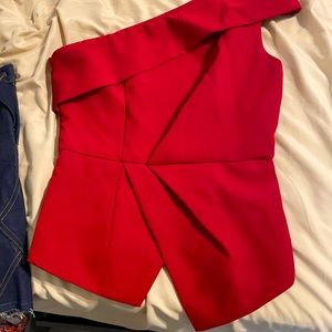 Red one sleeve peplum top size medium
